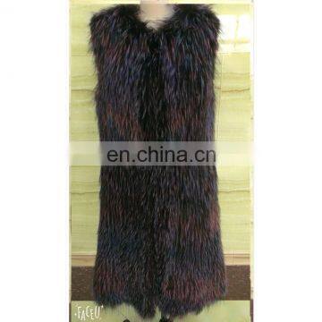 Long style knitted parka silver fox fur vest