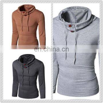 Hot Selling T-Shirt Men Button Front Long Sleeve Round-neck Solid Casual Slim Tops