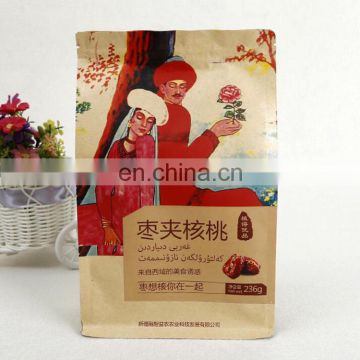 Wholesale aluminum foil bag, flat bottom kraft paper bag resealable nuts packaging bag with tear note