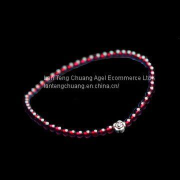 Original handmade female wine red garnet single ring 3mm fine Beads Bracelet Sterling Silver Jewelry sweet