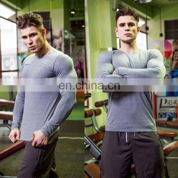 Pure color fitness man gym wear perspiration sports shirt long-sleeved clothing