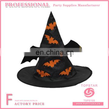 Charming halloween favor orange bat printed on the witch hat with bat wings