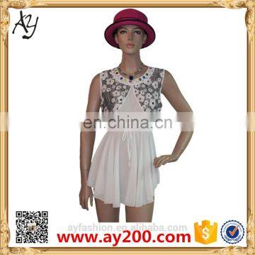 2016 Short Sleeve Design Floral Printed Style Chiffon Long Shirt White Colors Shirts for Womem photo-2