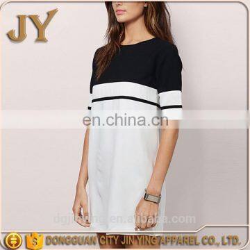 2016 Fashionable O Neck Back zipper Midi Dress Black and White Shortsleeve Women Dresses