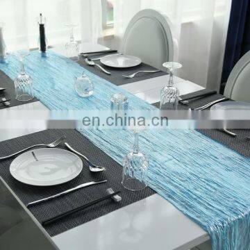 2015 Banquet Tables Elegant Cheap Sky Blue And Silver Chinese Silk Table Runner