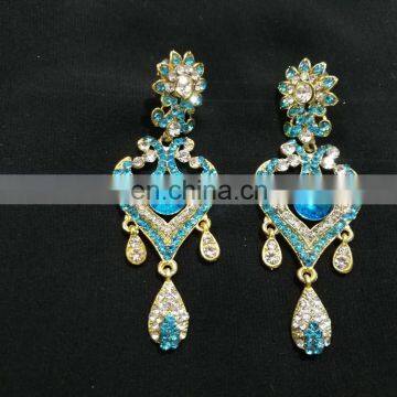 Innovative Designer Gold Plated Bollywood Style Kundan Earrings Set In Turquoise Color photo-2