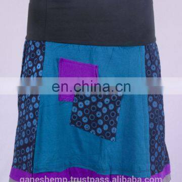 Bohemian Blue Ivy Cotton Patchwork Mini Skirt HHCS 109 E