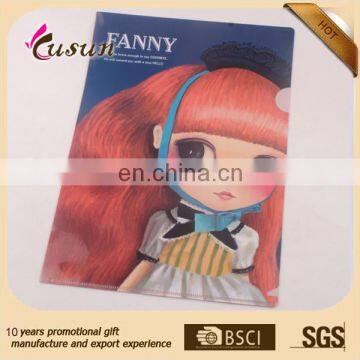 Lovely cartoon character design full color UV printing L clip plastic clear file folder PP