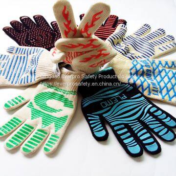 Cotton Aramid Cotton Liner Silicone Coated Heat Resistant Gloves , BBQ gloves , High Temperature Gloves