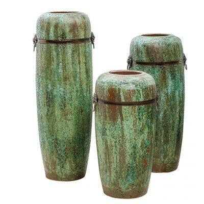 Air Bubble Glaze Modern Simple Fashion Green Large Ceramic Vase With Ring For Office Decor photo-5