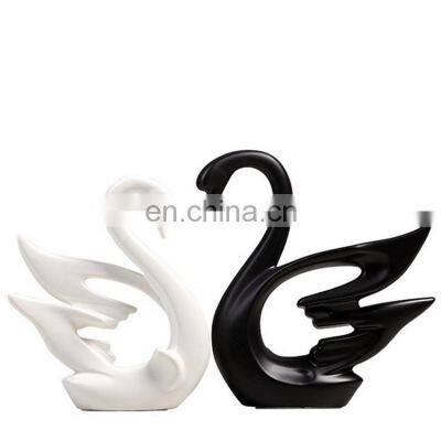 Nordic concise style black and white swan shape decoration  wedding gifts livingroom decorative ceramic artwork