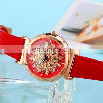 Newest Skmei 1766 Flower Dial Ladies Wristwatch Bracelet Leather Quartz Women Lady Dress Watches