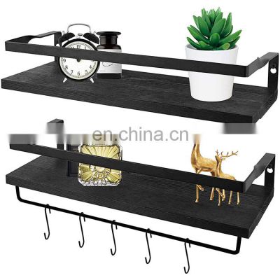 Decorative Wood Wall Shelf Bathroom Storage Shelf Wall Mounted Set of 2 Rustic Wood Floating Shelves with Removable Towel Bar