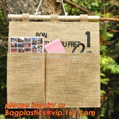 manufacturer Natural Jute canvas fabric wall hanging storage organizer carriage bag,Wall hanging pocket storage organize