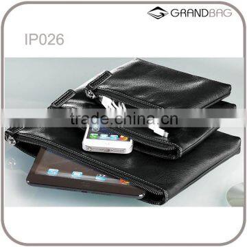 Hot selling set of 3 zip leather trave pouch for ipad and for iphone leather travel cases