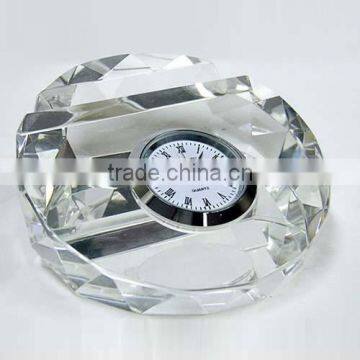 Multifuntional crystal clock crystal name card holder paperweight table clock round