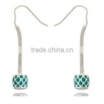 Sterling Silver Ladies Crystal Earring With Murano Lampwork Glass Bead photo-4