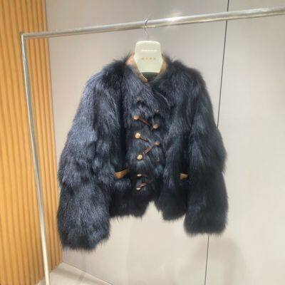 Fox fur coat, belly fur, real fur, short fur