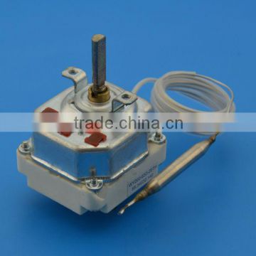 Capillary type thermostat and bimetal type thermostat for oven use