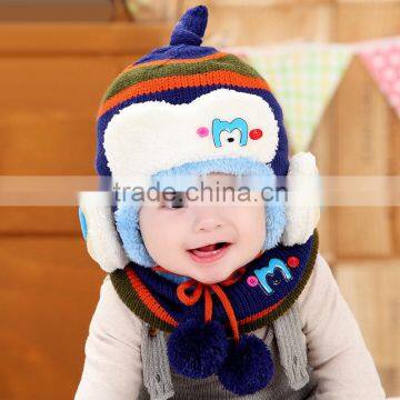 Wholesale Fashion Korea Striped Knitting Baby Winter Hat Scarf Set Beanie