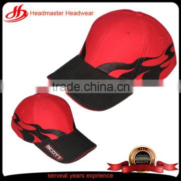 High quality red button hook and loop back soft baseball caps flames baseball cap