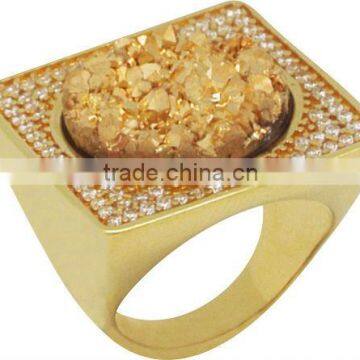 GOLD PLATED RING with natural stone and zircon