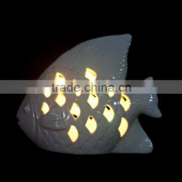 white hanging ceramic fish with color led for Christmas Ornaments