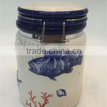 Marine series of embossed 3D decal and hand-painted porcelain seal cans