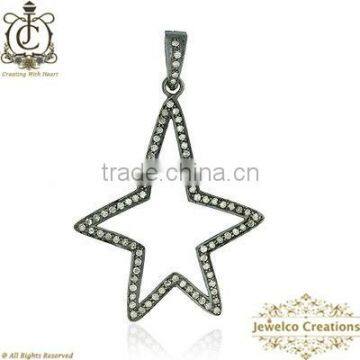 Diamond Charm Pendant, Pave Star Charm Jewelry, Handmade Charm Jewelry, 925 Silver Charm, Diamond Silver Charm, Designer Charm