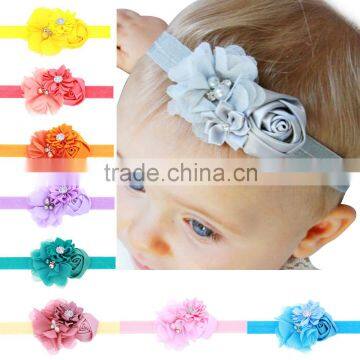 Hot-sales baby shabby chic flower Headband colorful chiffon flower hair band wh-1798