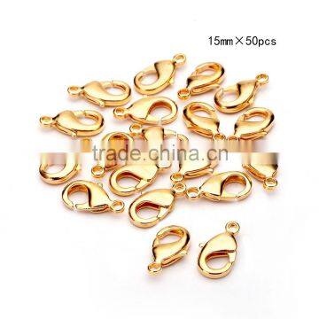 TOP Quality 15mm Gold Plated Jewelry Lobster Claw Clasp Findings 50pcs per Bag for Jewelery Making