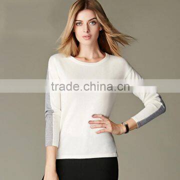 100% cashmere sweater round neck long sleeve color combination pollover