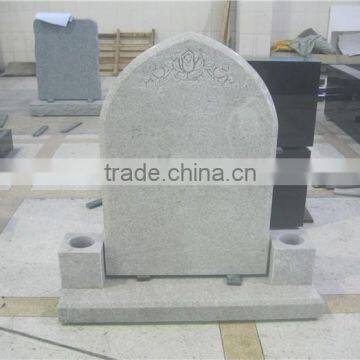 European style gothic shape granite headstone with rose