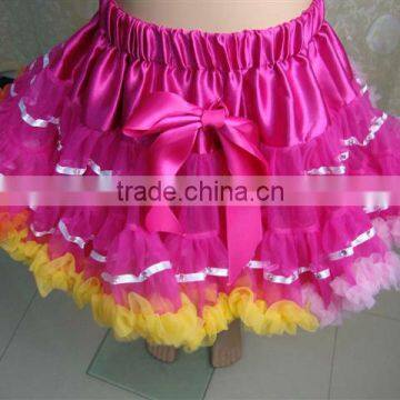 Wholesale baby ballet tutu skirt hot pink ribbon pettiskirt for girls