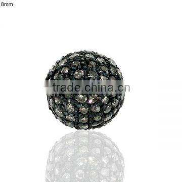 925 Sterling Silver Diamond Pave Beads,Finding Gemstone Bead Wholesale Jewelry,Diamond Round Designer Beads