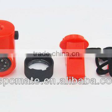 7 In 1 Survival Whistle Mini Compass Led Flashing Mirror Magnifier Thermometer