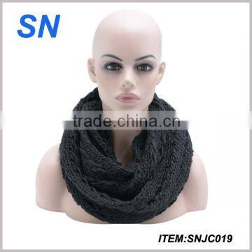 Fashion Iceland Wool Cable Knit Black Infinity Scarf