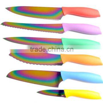 titanium knife 6pcs knife set with colored handle