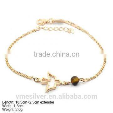 BXA-0917 925 Silver Religion Bracelet with Tiger-eye and Descending Bird Charm