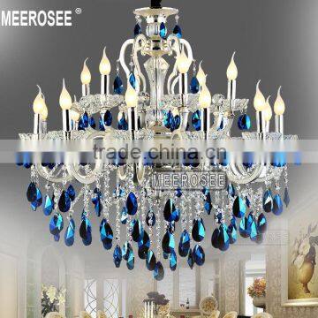 Large Blue Crystal Chandelier Luster Light Silver Chandelier, Blue Crystal Chandelier Light Fixture