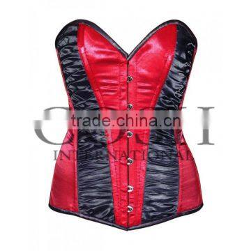 Overbust steel boned corset in Red And Black satin Ci-1110