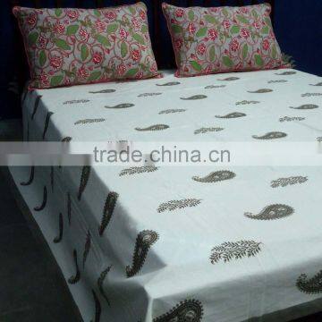 Paisley Print Cotton Bed Sheet Indian Hand Block Printed SKU 7044 photo-2