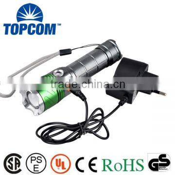 Aluminum 4 Modes Zoomable Rechargeable LED Torch Flashlight Power With 400NM Wave Band UV LED