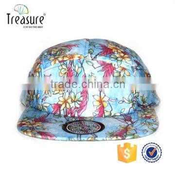 floral patterning design 5 panel hat for wholesale plaid-dyed cap