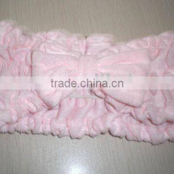 elastic cotton bowknot bath spa headband, terry stretch bath hairband