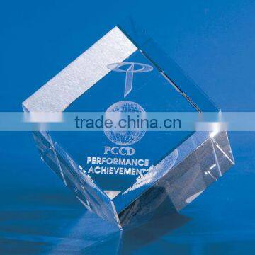 Slant crystal cube with 3d laser engraved paperweight gift