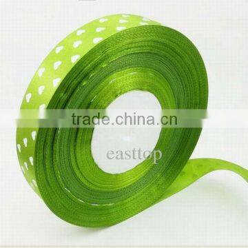 HOT SALE! Green Hearts Personalized Printing Woven Satin Ribbon