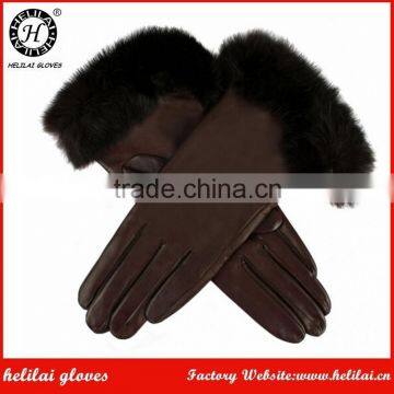 Helilai Silk Lined SheepSkin Gloves With Rabbit Fur Cuff