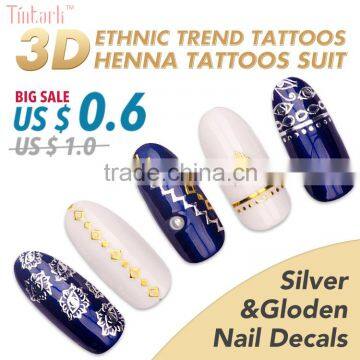 custom high quality Egyptian pattern nail art sticker decals 3d nail sticker metallic tattoo sticker set