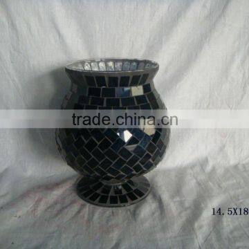 BLACK MOSAIC GLASS VASE IN D14.5X H 18CM